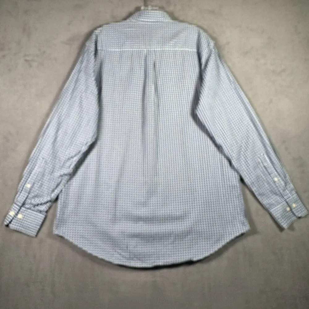 Peter Millar Shirt Mens L Blue Check Nanoluxe Long Sleeve Button Down IGF Preppy